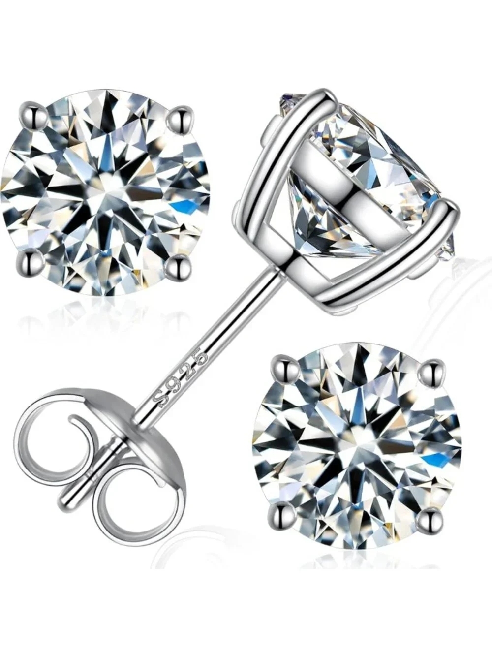 Round Cut Moissanite Stud Earrings - D Color VVS1, 18K White Gold Plated, Unisex